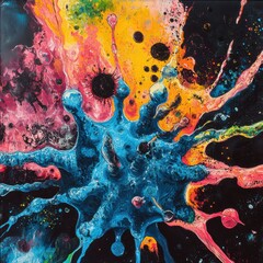 Poster - virus transformation and mutation depicted through vibrant colors and abstract shapes. generative ai
