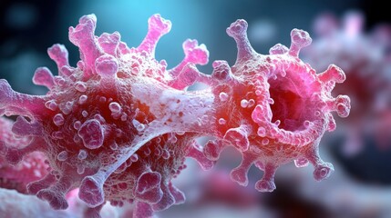 Poster - A close-up view of a virus structure, featuring intricate details and vibrant colors, highlighting its biological complexity and microscopic features.