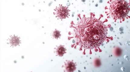 Poster - A close-up view of stylized virus particles, highlighting their structure and detail, set against a soft background.
