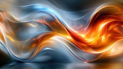 Poster - Dynamic Abstract Swirl of Fiery Oranges and Cool Blues in Motion