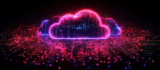 Poster - Digital Cloud with Neon Data Streams in a Virtual Space