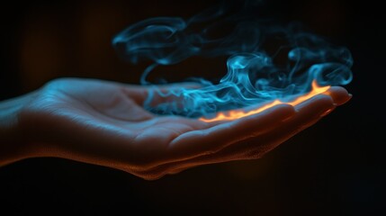 Poster - Mystical Flames Hand Holding Ethereal Fire in a Dark Setting