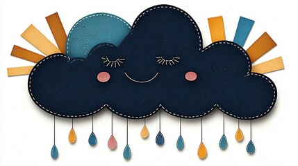 Wall Mural - Cute cartoon cloud with rain smiling.