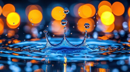 Poster - Water Droplet Splash with Bokeh Lights - Perfect for Nature Photography