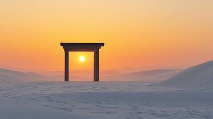 Canvas Print - Sunset view through a minimalist desert archway.