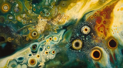 Aufkleber - Swirling patterns of bacteria and microbes in vibrant liquid environment. Generative AI