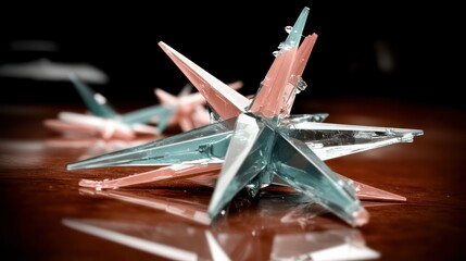 Poster - Abstract Star-Shaped Sculptures on Reflective Surface in Pastel Colors