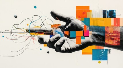 Poster - Vibrant Abstract Hand Art with Colorful Geometric Shapes and Lines