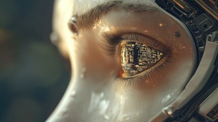Poster - Close-Up of Futuristic Cyborg Eye with Circuitry Reflection and Depth