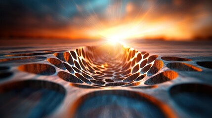 Poster - Sunset Over Abstract Metallic Surface - Ideal for Futuristic Design Concepts