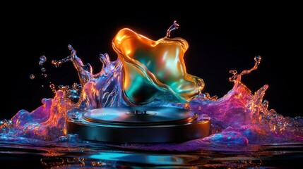 Poster - Vibrant Splash Artistry Dynamic Liquid Sculpture on Reflective Surface