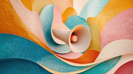 Poster - Vibrant Abstract Megaphone Surrounded by Colorful Swirling Waves