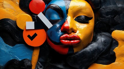 Poster - vibrant abstract face with geometric shapes and textured background