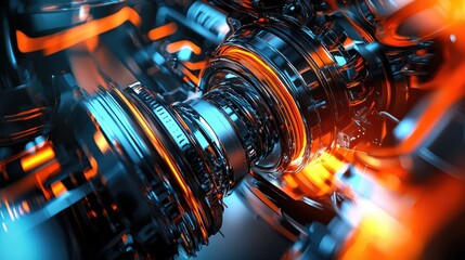 Poster - Abstract Close-Up of Futuristic Mechanical Engine Component