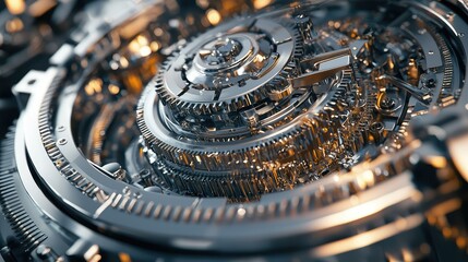 Poster - Intricate Mechanical Gears in Motion with Shiny Metallic Finish