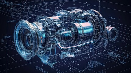 Poster - detailed technical blueprint of a complex mechanical engine component
