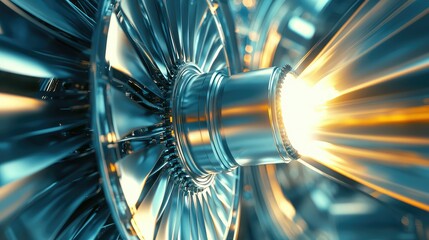 Poster - Close-Up of Turbine Engine Components with Light Emission Effects