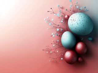 Sticker - Elegant pastel easter eggs arrangement with branches on subtle gradient background