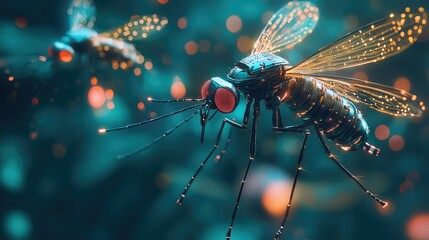 Poster - Futuristic Insect Close-Up with Glowing Effects in Soft Focus