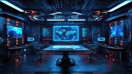 Poster - Futuristic Technology Command Center with High-Tech Screens and Design