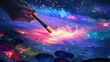 © ngamaz - Cosmic painting creation, vibrant nebula backdrop