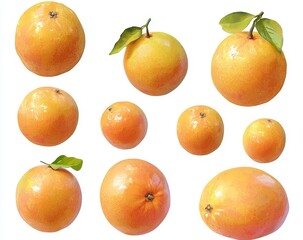 Poster - Collection of oranges, various sizes and angles, isolated on white.