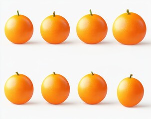 Poster - Eight oranges arranged in two rows on white background.