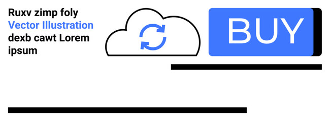 Poster - Cloud with refresh symbol, large blue BUY button. Ideal for e-commerce, updates, cloud services, refresh actions, digital purchases, SaaS platforms, landing page
