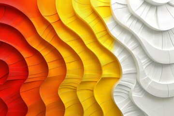Fototapete - Striking layers of red, yellow, and white create a mesmerizing wave pattern. The dynamic shapes blend harmoniously, showcasing artistry and bold colors that captivate the viewer's attention.