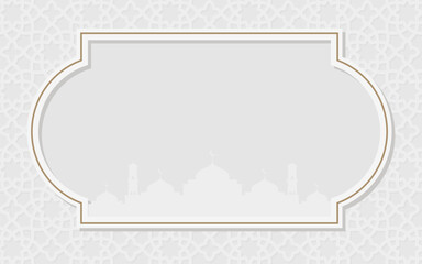 Wall Mural - Arabic Islamic Elegant White and Golden Luxury Ornamental Background. Vector with Decorative Pattern and Border Frame