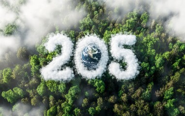 Aufkleber - Cloud 2030 digits over forest, Earth.