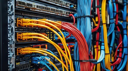 Poster - Colorful Cables and Network Equipment in Data Center Setup