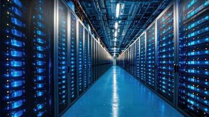 Poster - Modern Data Center Corridor with Illuminated Server Racks