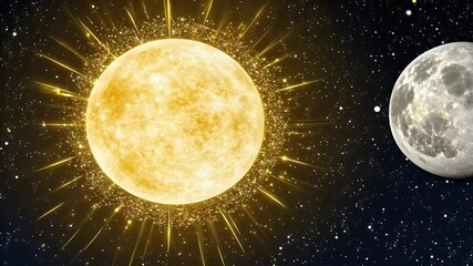 Wall Mural - illustration silver gold sun dark vertical moon background gold silver moon sun star black backgroun