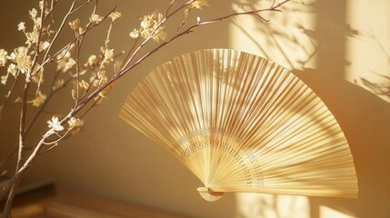 Poster - bamboo woven fan with a modern twist, incorporating subtle golden accents and minimalist patterns for Chinese New Year.