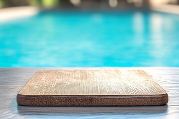 Canvas Print - Wooden board near poolside, summer, outdoor display