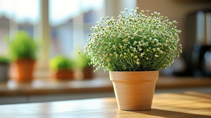 Wall Mural - Blooming plant in a pot indoors.