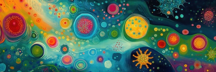 Aufkleber - Swirling colors depicting bacteria and microbes in vibrant liquid movement throughout a dynamic environment. Generative AI