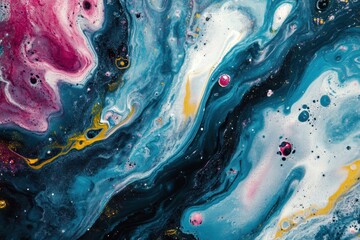 Poster - Swirling bacteria and microbes move through a vibrant liquid landscape rich in colors and intricate patterns. Generative AI