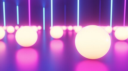 Aufkleber - Glowing spheres illuminated by neon light streaks.