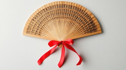 Poster - bamboo fan featuring intricate weaves and a single red ribbon, styled to celebrate the spirit of Chinese New Year.