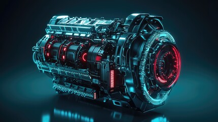 Poster - Futuristic Engine Design with Neon Lights and High-Tech Details