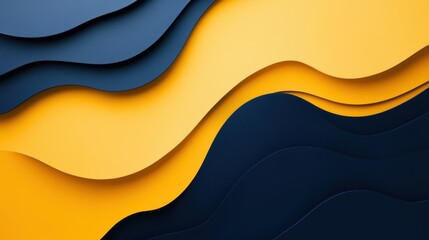Fototapete - Abstract Yellow and Blue Wave Design:  Layered Paper Style Background Texture