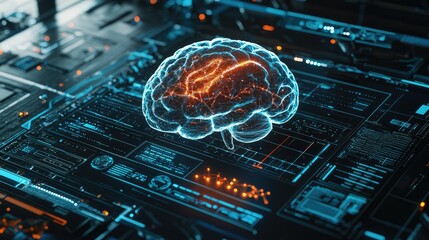 Poster - Futuristic Digital Brain with Circuitry and Data Visualization