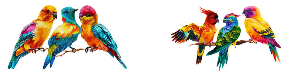 Naklejka na meble A colorful group of parrots are perched on a branch