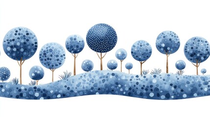 Wall Mural - Blue trees, watercolor design.