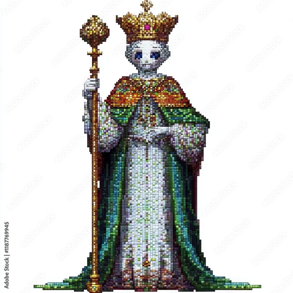 Pixel Art Depicts A Robotic King In Regal Attire Stock Illustration ...