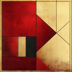 Poster - Abstract Geometric Composition with Red and Gold Textures