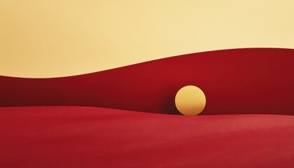 Poster - Abstract Gold Sphere on Red Textured Landscape