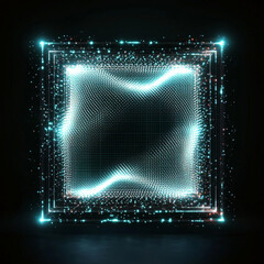 Wall Mural - A square frame with a futuristic glowing grid design, holographic effects, clean and modern